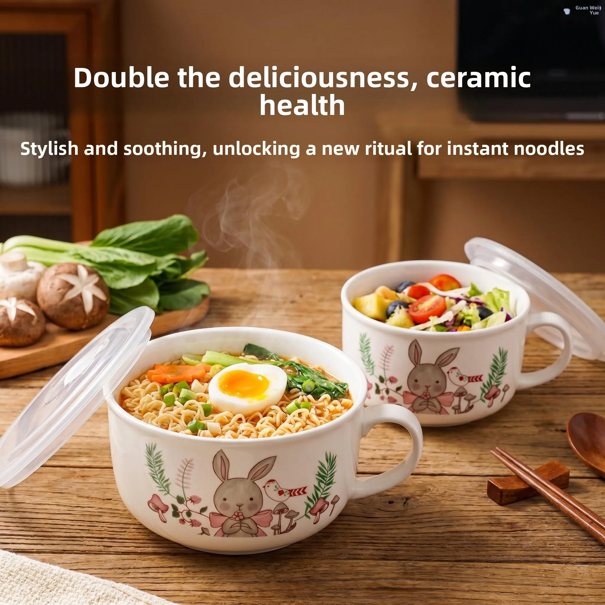 Student Ceramic Noodle Bowl with Double Ears Cover Microwave Safe Anti-Scalding Handle Dormitory Use Personal Dedicated
Student Ceramic Noodle Bowl with Double Ears Cover Microwave Safe Anti-Scalding Handle Dormitory Use Personal Dedicated