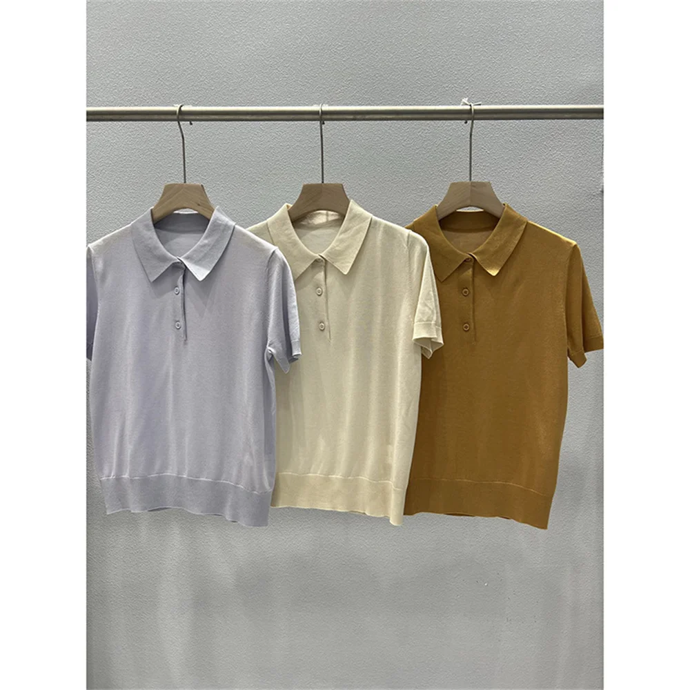 Polo Collar Knit T-Shirt For Women Simple Versatile Breathable Slimming Short-Sleeved Top
Polo Collar Knit T-Shirt For Women Simple Versatile Breathable Slimming Short-Sleeved Top