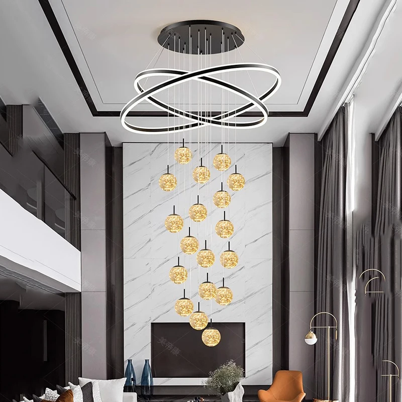 Nordic Luxury Gold Sparkle Bubble Ball Glass LED Chandeliers lustre Crystal Ceiling Black glowing ring dimmable for Duplex Loft
Nordic Luxury Gold Sparkle Bubble Ball Glass LED Chandeliers lustre Crystal Ceiling Black glowing ring dimmable for Duplex Loft