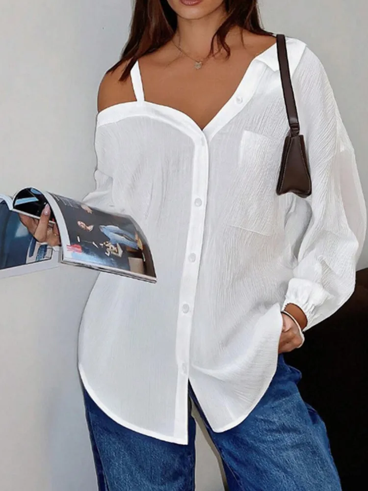 BKLD White Shirts Skew Collar Long Sleeve Tops Women's Clothing Solid Color Turn-Down Collar Single-Breasted Shirts Office Lady
BKLD White Shirts Skew Collar Long Sleeve Tops Women's Clothing Solid Color Turn-Down Collar Single-Breasted Shirts Office Lady