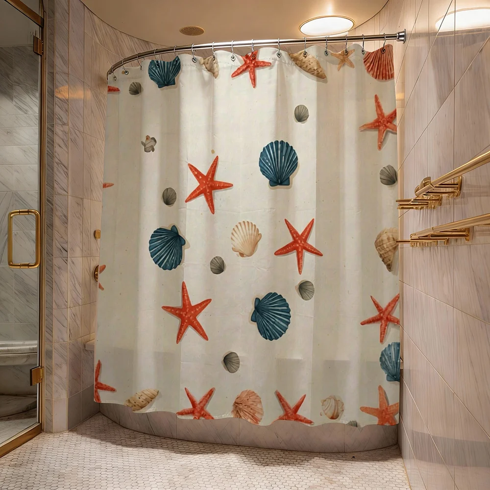 Nautical Starfish and Seashell Print Shower Curtain Beach Bathroom Decor Waterproof Coastal Ocean Themed Curtain Liner for Moder
Nautical Starfish and Seashell Print Shower Curtain Beach Bathroom Decor Waterproof Coastal Ocean Themed Curtain Liner for Moder