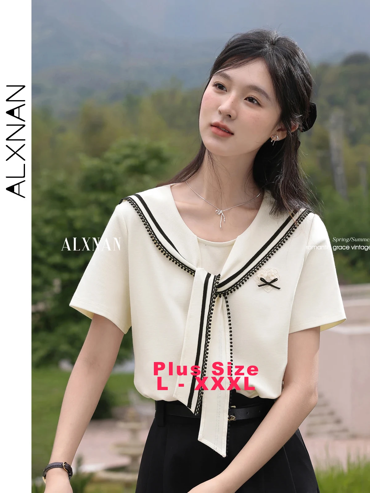 ALXNAN Plus Size T-shirt for Women Navy Collar Short Sleeve T-shirt 2025 Summer College Style Loose-fit Shawl Tops Ladies D10935
ALXNAN Plus Size T-shirt for Women Navy Collar Short Sleeve T-shirt 2025 Summer College Style Loose-fit Shawl Tops Ladies D10935