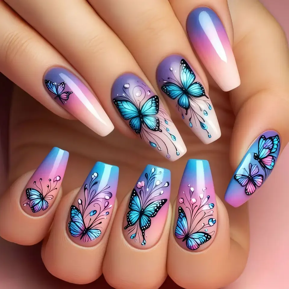 Mid-length ballet blue nail art patches with butterfly design super shiny and easily removable 24 pcs 66
Mid-length ballet blue nail art patches with butterfly design super shiny and easily removable 24 pcs 66