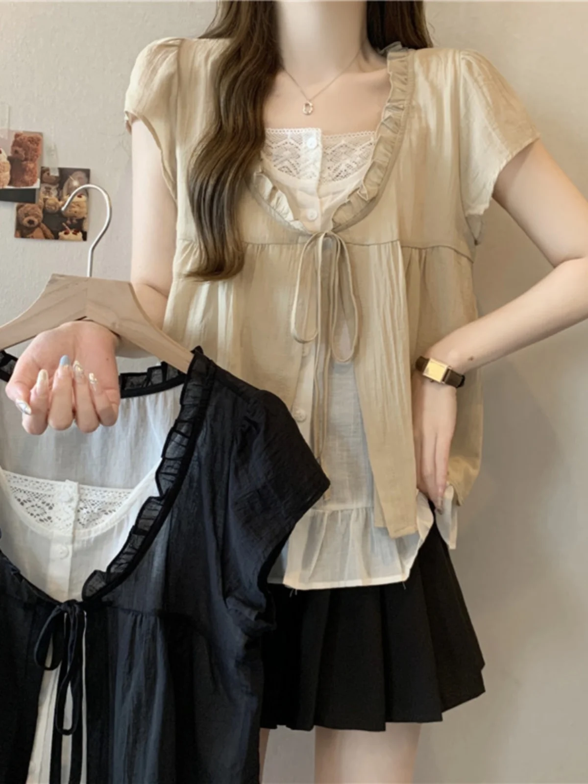 plus Size Women's Summer Faionable Loose Fit ort Sve irt Versatile Slimming Illusory Two-Piece Top Korean Sle
plus Size Women's Summer Faionable Loose Fit ort Sve irt Versatile Slimming Illusory Two-Piece Top Korean Sle