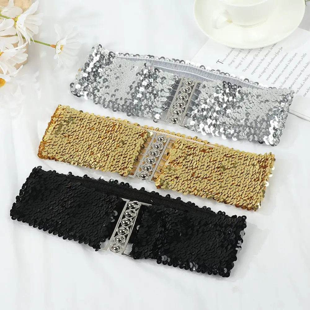 Women Casual Stretch Sequin Wide Elastic Belt Belly Waist Band Metal Buckle Waistband Ladies Dress Cummerbands
Women Casual Stretch Sequin Wide Elastic Belt Belly Waist Band Metal Buckle Waistband Ladies Dress Cummerbands