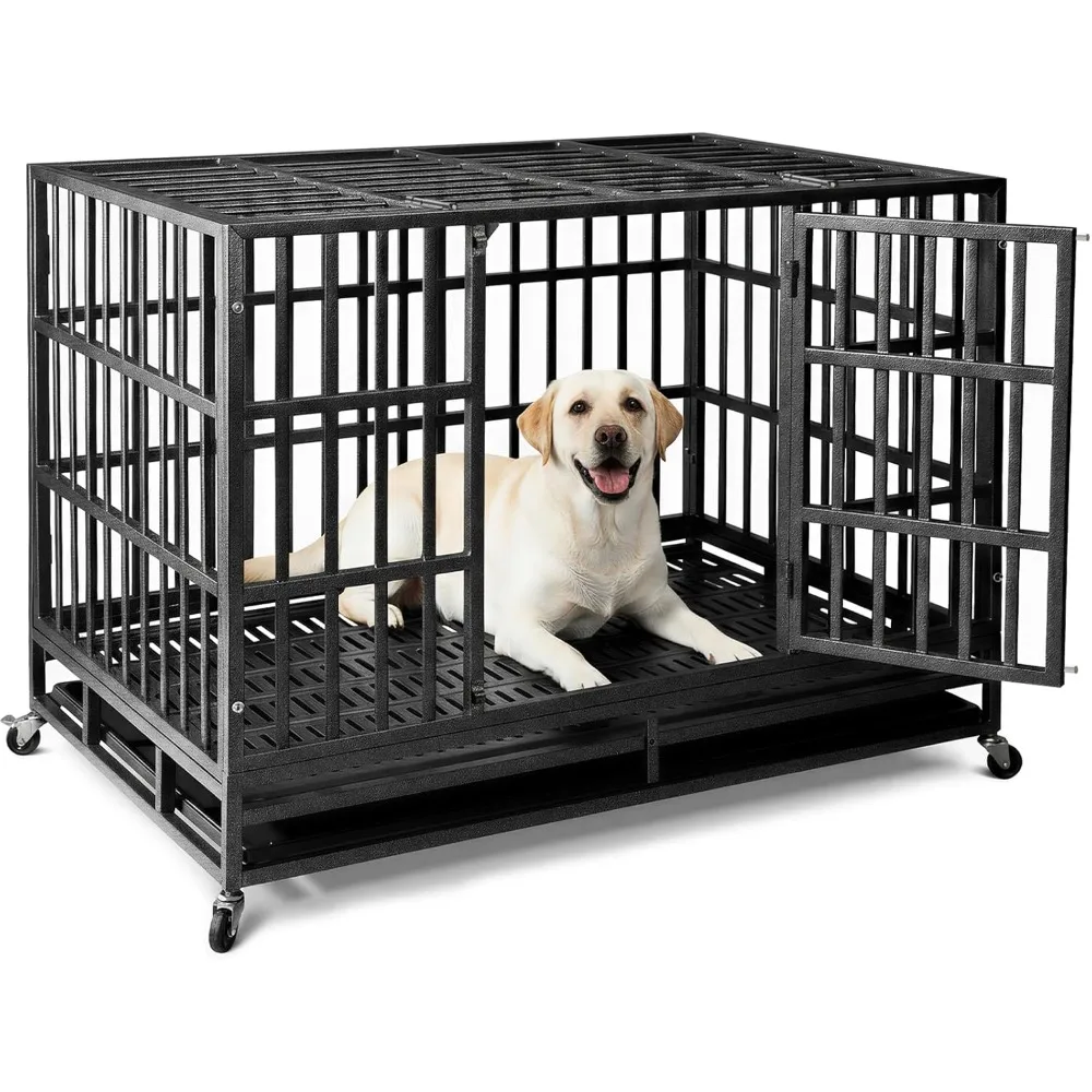 Heavy Duty 48" Dog Crate, Indestructible Steel Kennel,with 300Lbs Capacity, Double Door Design with 4 Locking Wheels
Heavy Duty 48" Dog Crate, Indestructible Steel Kennel,with 300Lbs Capacity, Double Door Design with 4 Locking Wheels