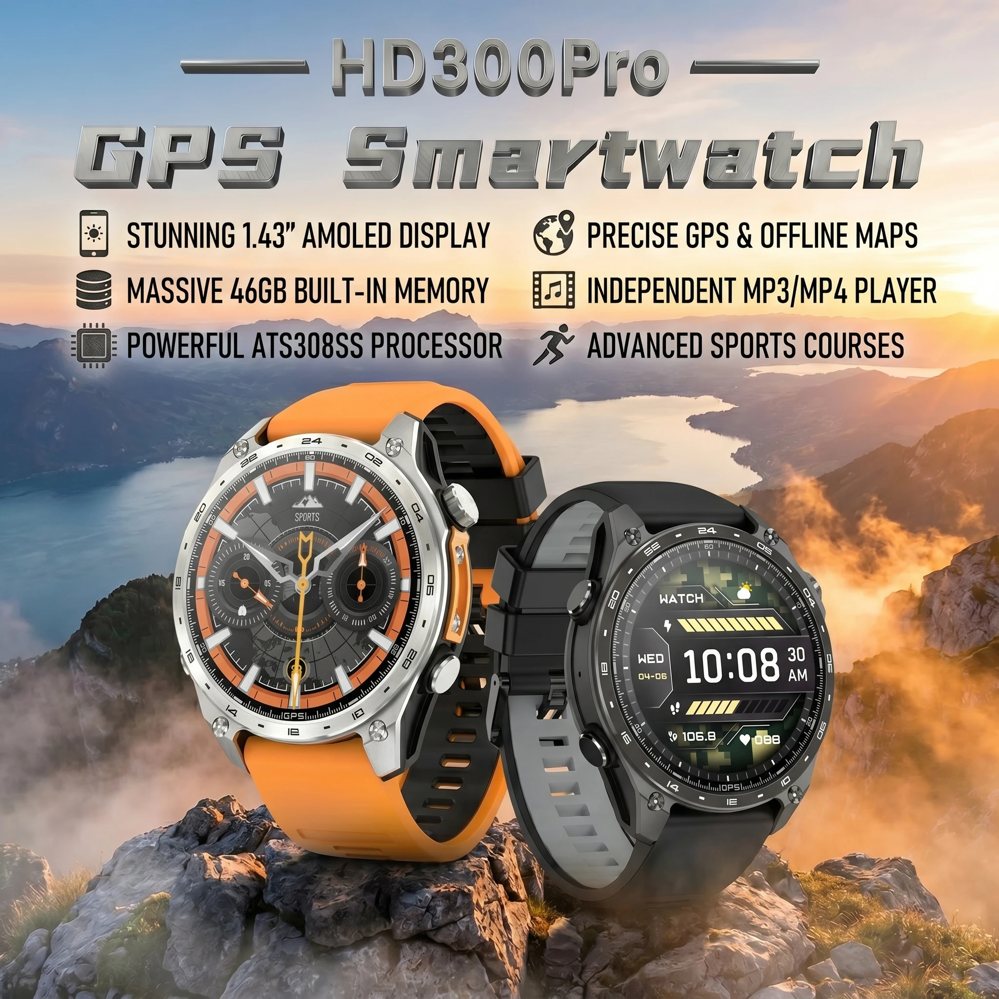 HD300Pro GPS Smart Watch 2026 Bluetooth 5.4 Calling 4GB Built-in Memory Offline Map 1.43Inch AMOLED 5ATM Waterproof Sports Watch
HD300Pro GPS Smart Watch 2026 Bluetooth 5.4 Calling 4GB Built-in Memory Offline Map 1.43Inch AMOLED 5ATM Waterproof Sports Watch