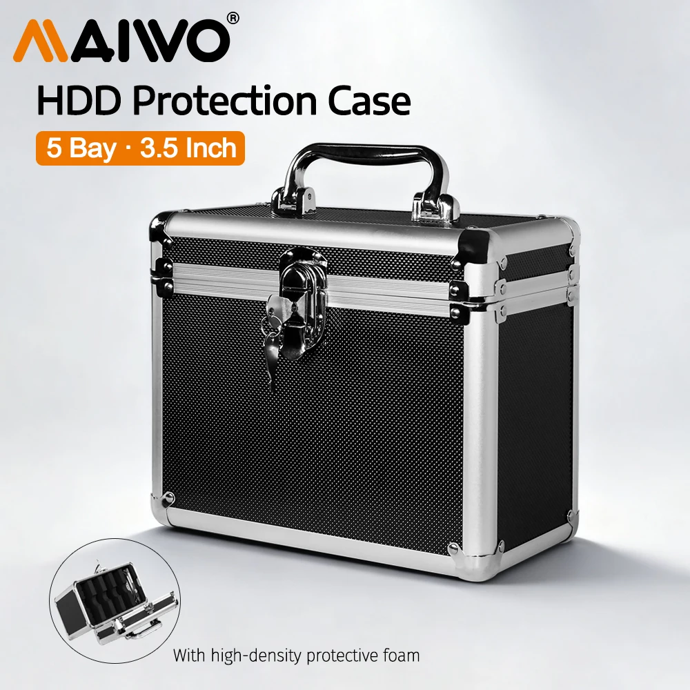 MAIWO Hard Drive Case Fits 5 Bay 3.5" HDD with High-Density Protective Foam HDD/SSD Storage Box Travel Carrying Case with Handle
MAIWO Hard Drive Case Fits 5 Bay 3.5" HDD with High-Density Protective Foam HDD/SSD Storage Box Travel Carrying Case with Handle