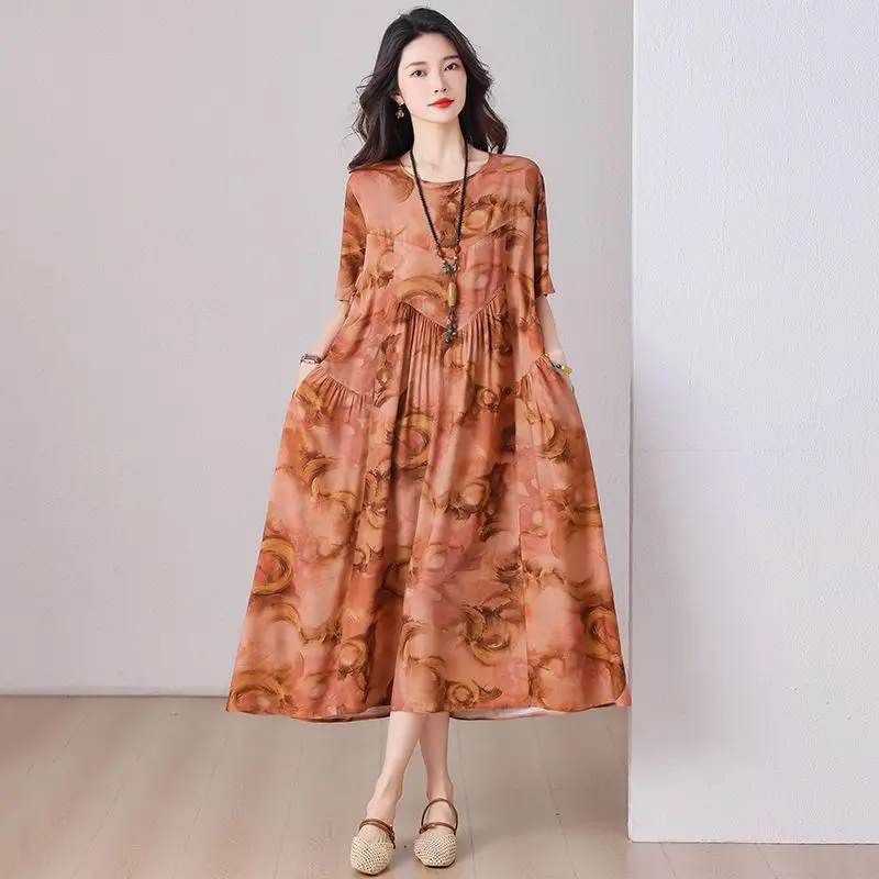Fashion O-Neck Spliced Pockets Printed Vintage Dress Women's Clothing Summer New Oversized Office Lady Floral Dresses
Fashion O-Neck Spliced Pockets Printed Vintage Dress Women's Clothing Summer New Oversized Office Lady Floral Dresses