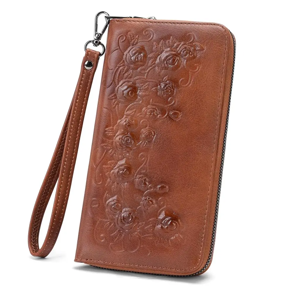 Womens Wallet Large Capacity Phone Clutch Purse RFID Floral Embossed Vegan Leather Travel Wallet with Wristlet Brown
Womens Wallet Large Capacity Phone Clutch Purse RFID Floral Embossed Vegan Leather Travel Wallet with Wristlet Brown
