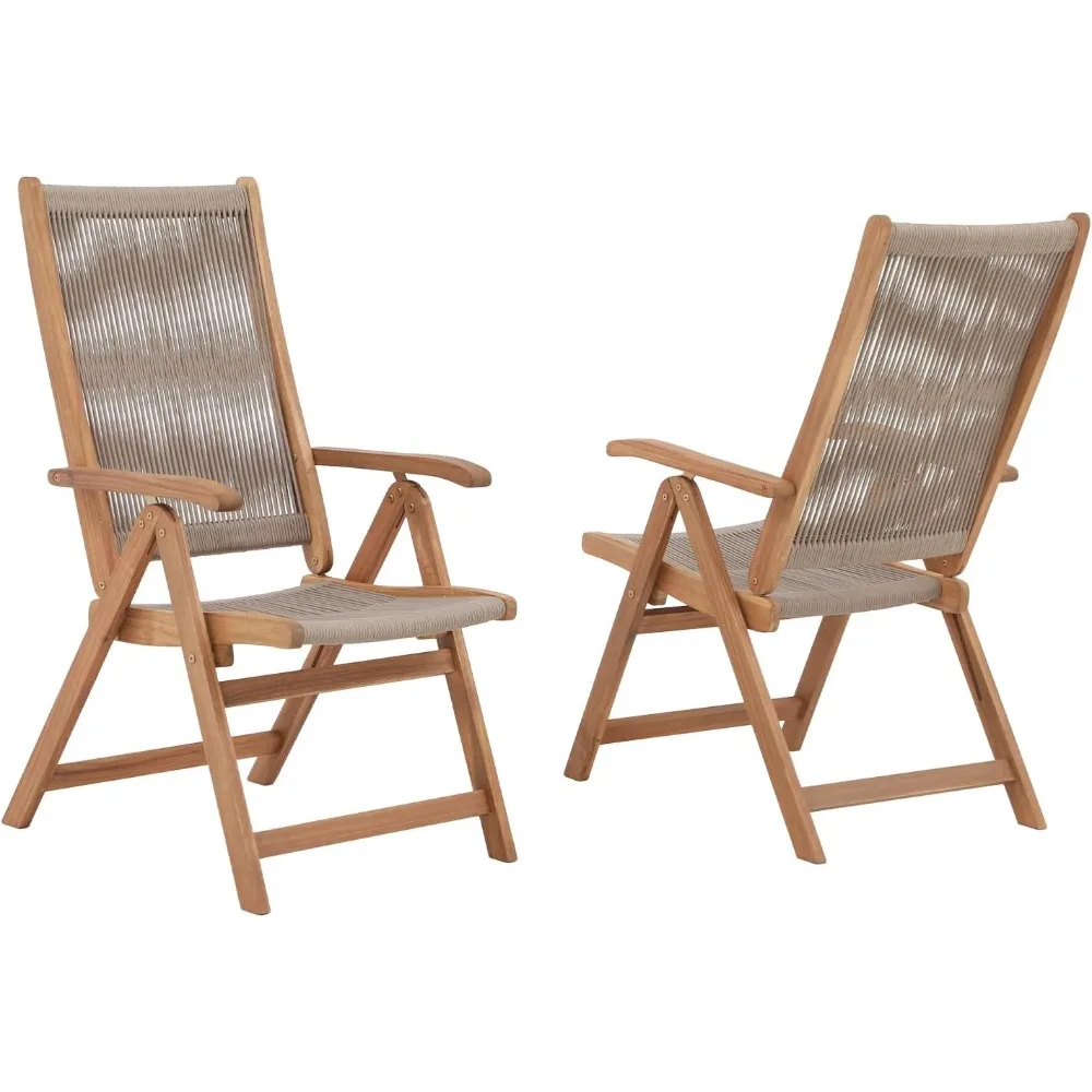 Folding Patio Dining Chair Set of 2, Outdoor Acacia Wooden Rope Reclining Chair w/Armrest, Solid Wood, for Porch, Backyard
Folding Patio Dining Chair Set of 2, Outdoor Acacia Wooden Rope Reclining Chair w/Armrest, Solid Wood, for Porch, Backyard