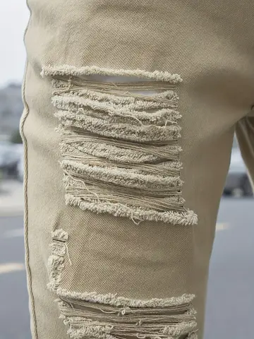 Jean en Denim extensible et Slim pour hommes, pantalon décontracté déchiré, Streetwear, trou, coupe cintrée, Hip Hop, pantalon droit confortable, y2k