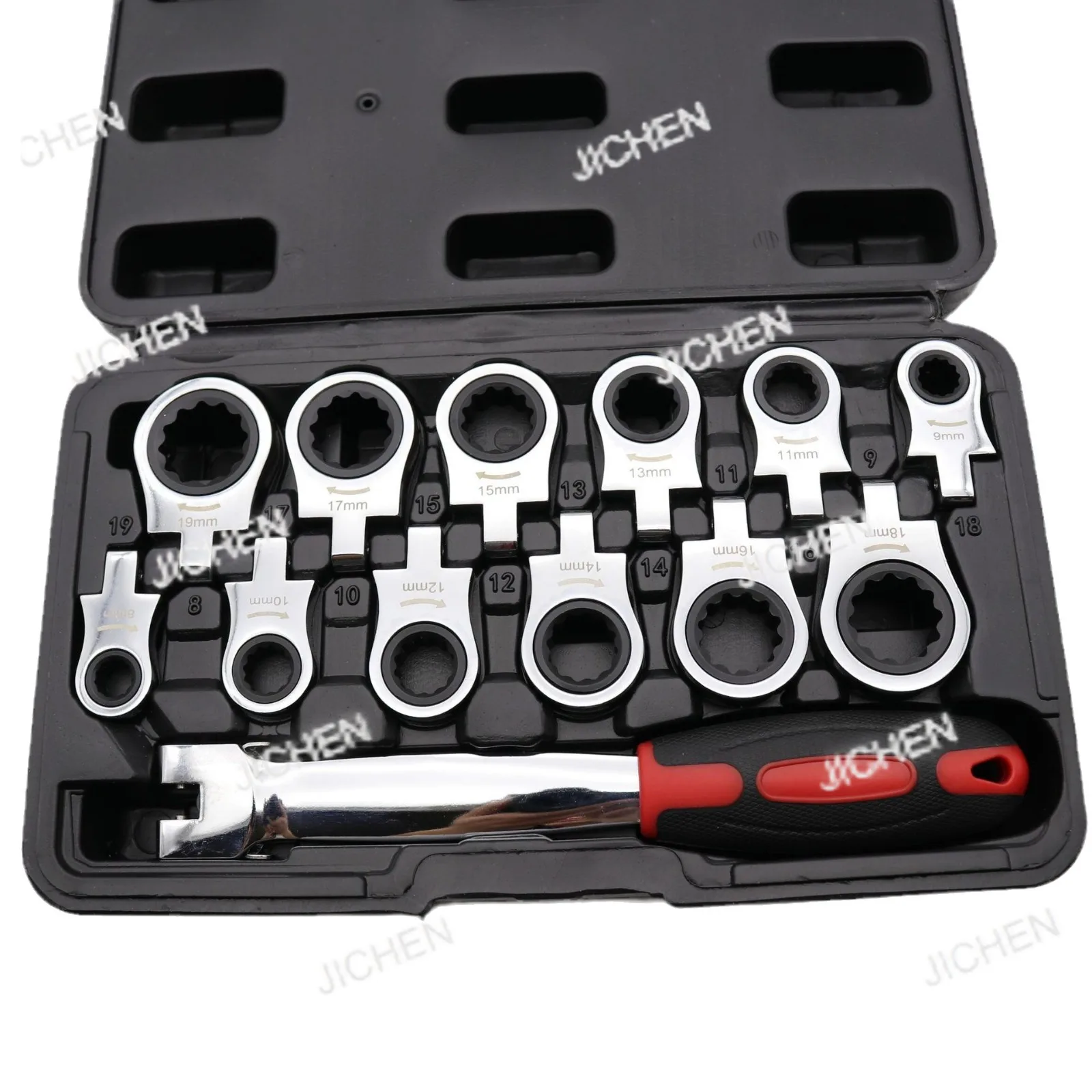 Portable 8/13-piece set Shaking head replaceable ratchet wrench Shaking head wrench 180 ° rotating ratchet gear wrench
Portable 8/13-piece set Shaking head replaceable ratchet wrench Shaking head wrench 180 ° rotating ratchet gear wrench
