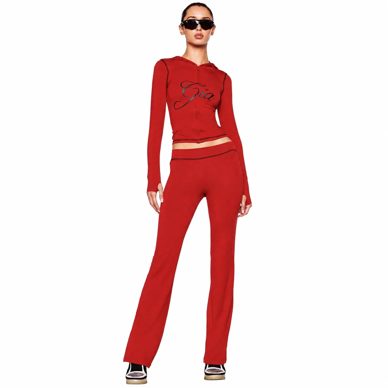 Red Women's Zip-Up Crop Top & Leggings Set with 'Girl' Graphic, Street Style Sporty 2-Piece Outfit for Parties
Red Women's Zip-Up Crop Top & Leggings Set with 'Girl' Graphic, Street Style Sporty 2-Piece Outfit for Parties