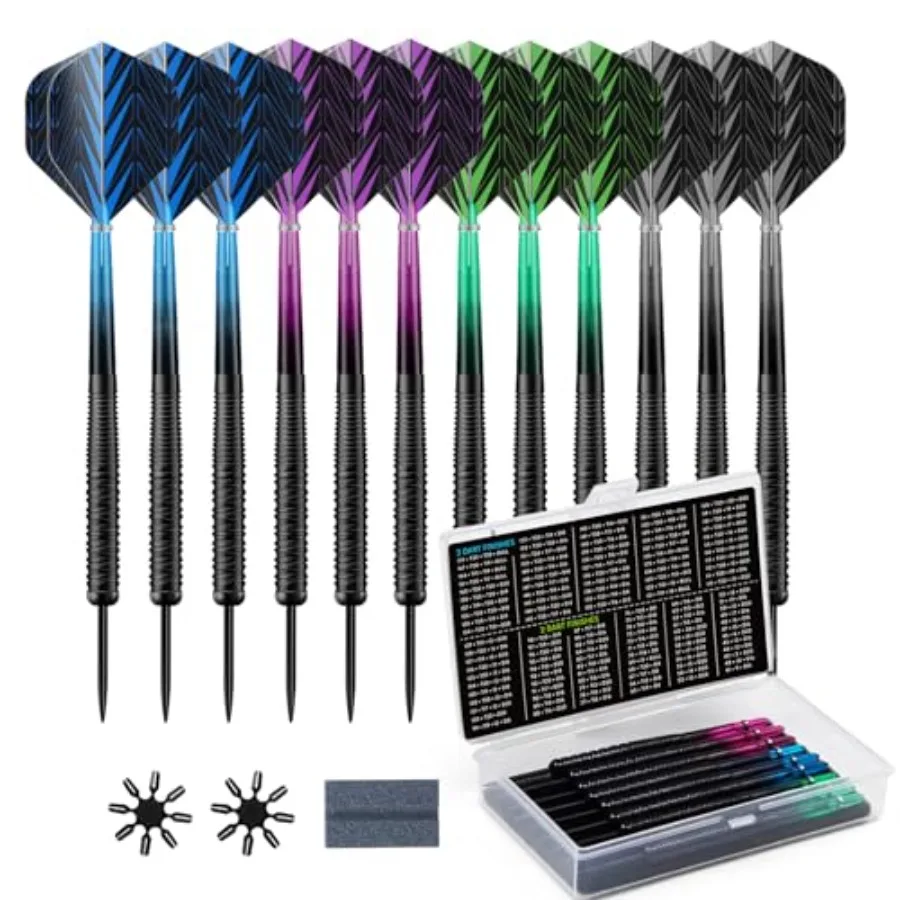 12 Pack Steel Tip Darts Set, 18g Professional Darts Metal tip with 4 Style Darts Flights with Protectors, Sharpening Stone andD
12 Pack Steel Tip Darts Set, 18g Professional Darts Metal tip with 4 Style Darts Flights with Protectors, Sharpening Stone andD