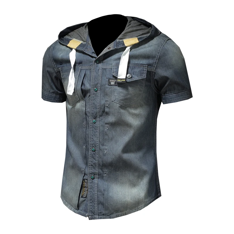 High-quality, fashionable, stylish, versatile, trendy and retro washable hooded denim short-sleeved shirt for men
High-quality, fashionable, stylish, versatile, trendy and retro washable hooded denim short-sleeved shirt for men