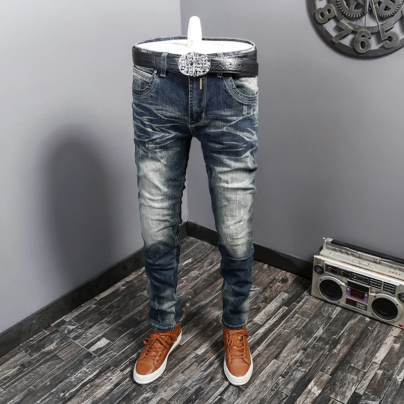 Fashion Designer Men Jeans High Quality Retro Washed Blue Stretch Slim Fit Ripped Jeans Men Y2K Vintage Denim Pants Hombre
Fashion Designer Men Jeans High Quality Retro Washed Blue Stretch Slim Fit Ripped Jeans Men Y2K Vintage Denim Pants Hombre