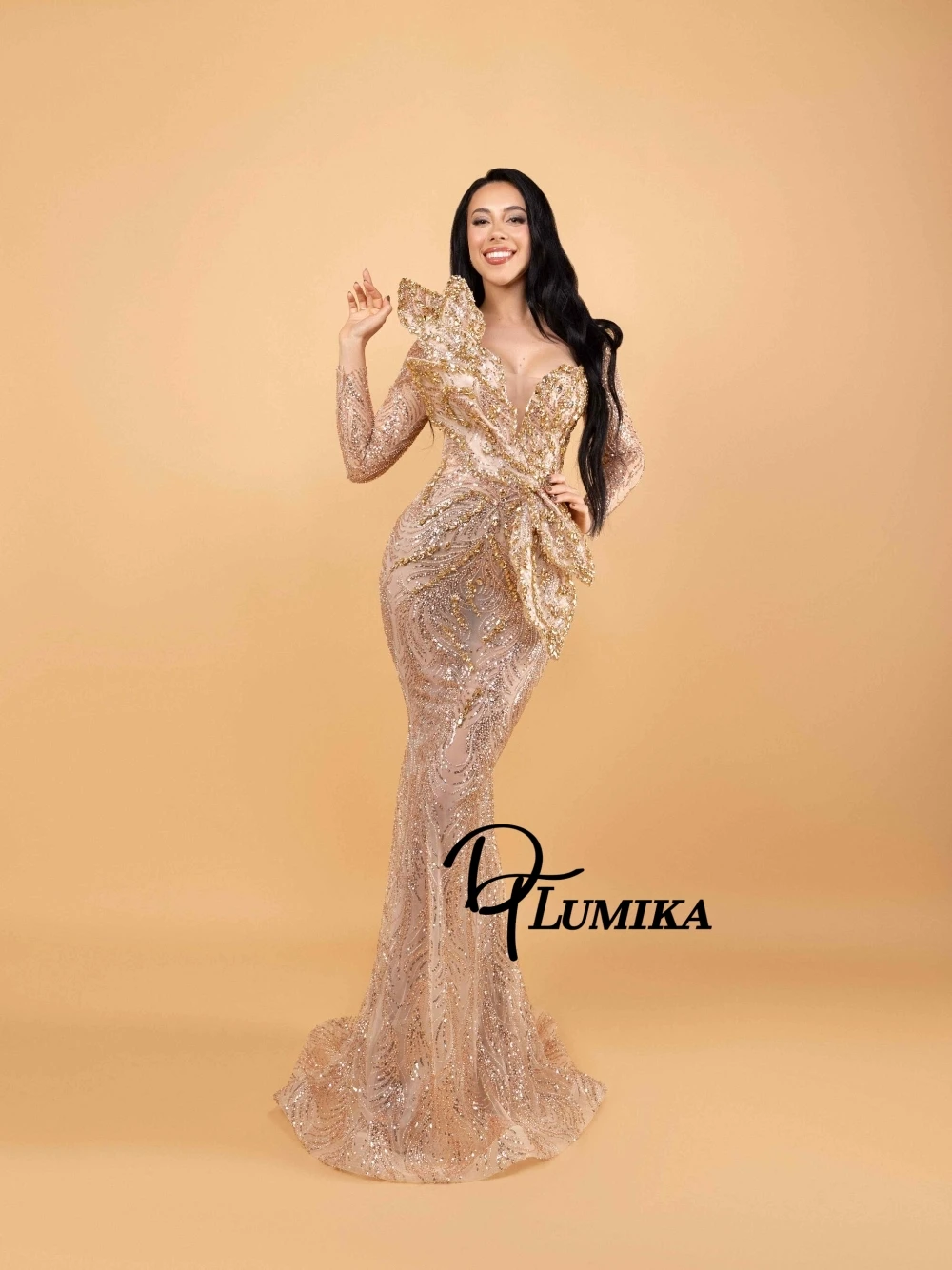 Luxury Handmade Gold Evening Dress Long Sleeve Deep V Neck 3D Design Beaded Shiny Mermaid Cocktail Gown Formal Events Customized
Luxury Handmade Gold Evening Dress Long Sleeve Deep V Neck 3D Design Beaded Shiny Mermaid Cocktail Gown Formal Events Customized