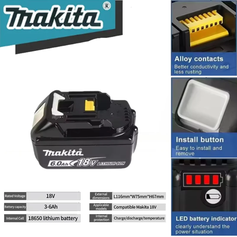 Original Makita battery,18V 5.0Ah/6.0Ah rechargeable battery, replacing Makita BL1830B L1840B L1850B L1860B,power tool battery
Original Makita battery,18V 5.0Ah/6.0Ah rechargeable battery, replacing Makita BL1830B L1840B L1850B L1860B,power tool battery