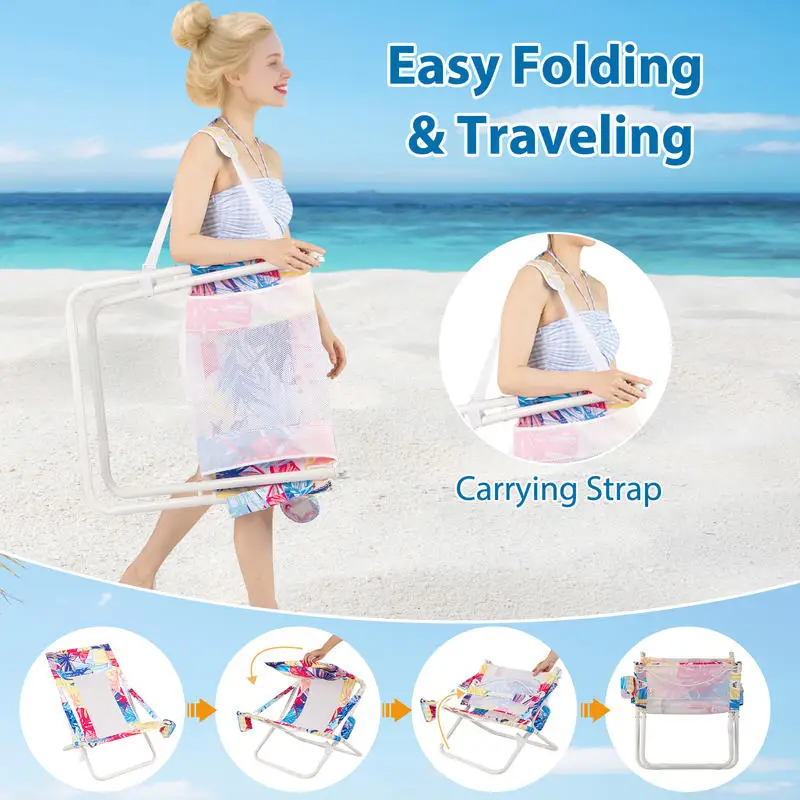 Folding Low Beach Chair Set of 2 Patio Sling Chairs with Padded Head Pillow-Pink
Folding Low Beach Chair Set of 2 Patio Sling Chairs with Padded Head Pillow-Pink