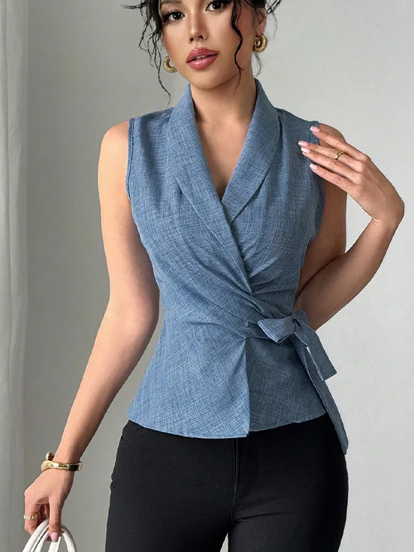 Casual Pure Color Lapel Strap Vest Women's Tie Drape Top Polyester Fabric U-Ne Regular Thin Winter Season
Casual Pure Color Lapel Strap Vest Women's Tie Drape Top Polyester Fabric U-Ne Regular Thin Winter Season