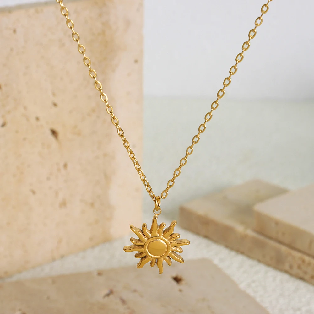 Stainless Steel Gold Plated Necklace for Women Fashion Sun Pendant Waterproof Jewelry Girl Neck Chain Medieval Accessories
Stainless Steel Gold Plated Necklace for Women Fashion Sun Pendant Waterproof Jewelry Girl Neck Chain Medieval Accessories
