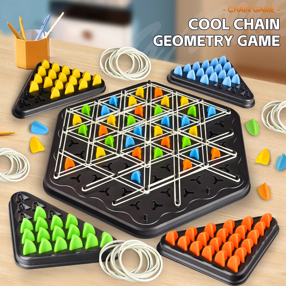 Geometric Chain Chess, Puzzle Triangle Chess Desktop Game, Rubber Band Training, Family Interactive Exercise Thinking Toy
Geometric Chain Chess, Puzzle Triangle Chess Desktop Game, Rubber Band Training, Family Interactive Exercise Thinking Toy