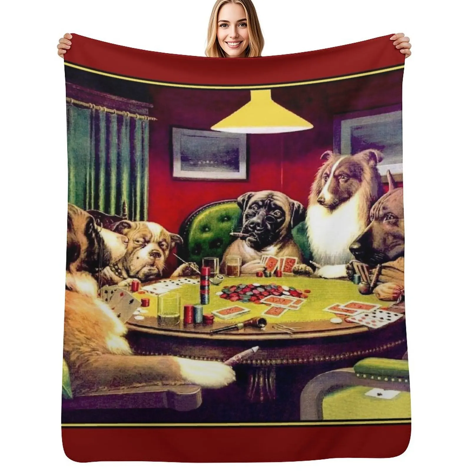DOGS PLAYING POKER : Vintage Brown and Begelow Cigar Adv Print Throw Blanket Warm Napping Blanket for Office Couch Bed
DOGS PLAYING POKER : Vintage Brown and Begelow Cigar Adv Print Throw Blanket Warm Napping Blanket for Office Couch Bed