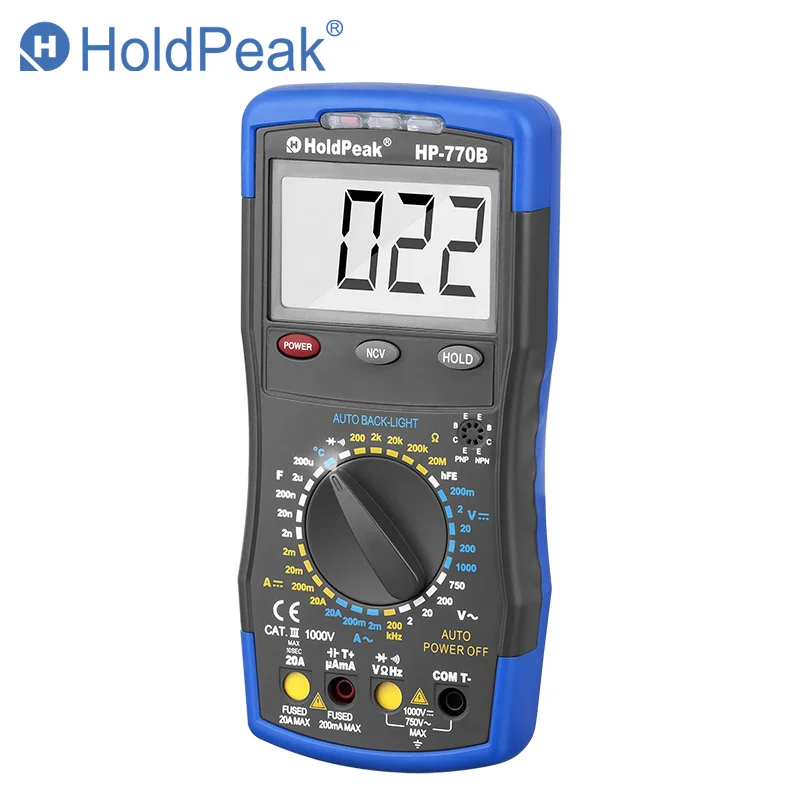 HP-770B Digital Multimeter 1999 Counts 1000V 20A NCV Auto Backlight Temperature Capacitance Transistor
HP-770B Digital Multimeter 1999 Counts 1000V 20A NCV Auto Backlight Temperature Capacitance Transistor