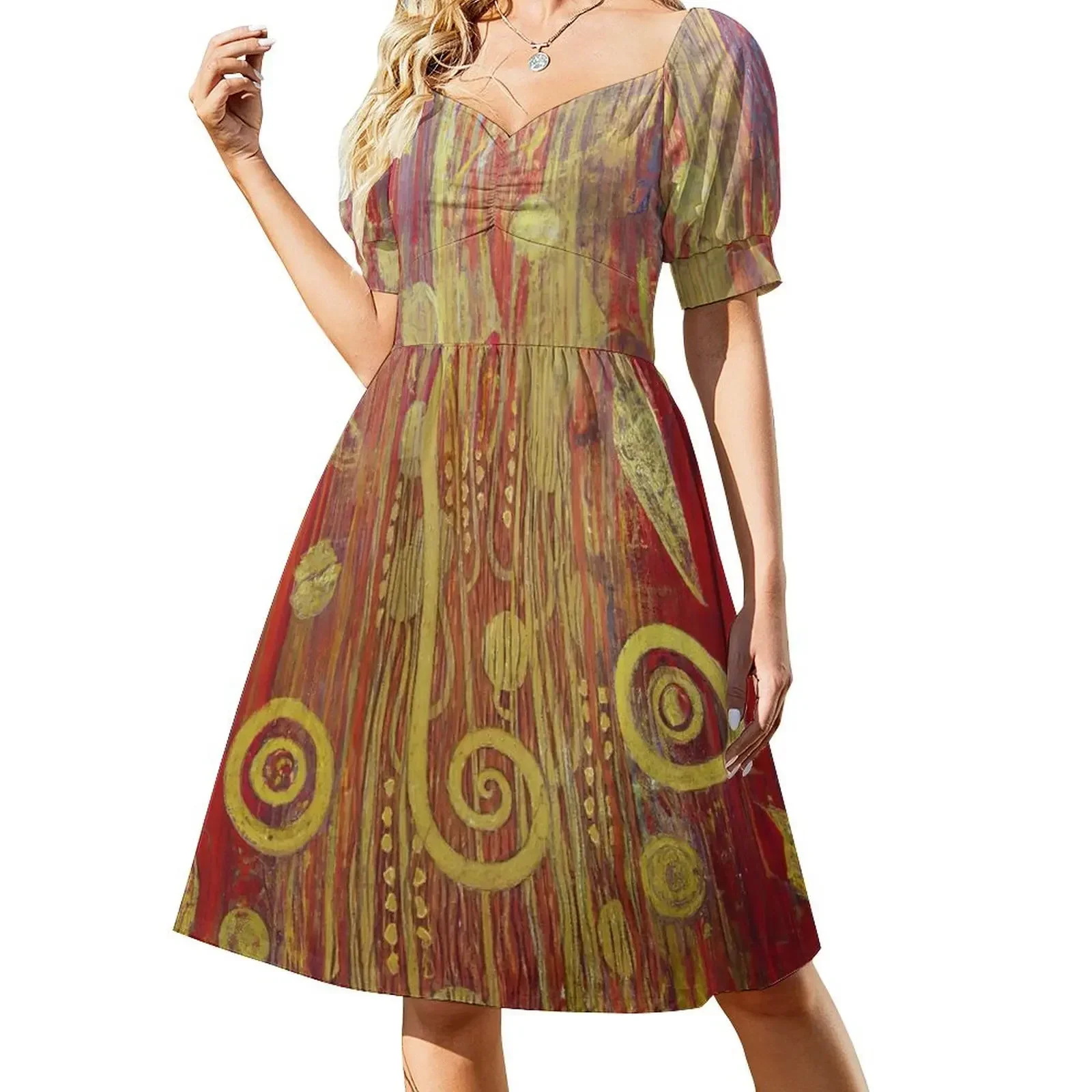 Klimt Gold and Red Pattern Short-Sleeved Dress dresses for womens 2025 dresses for womens Dress
Klimt Gold and Red Pattern Short-Sleeved Dress dresses for womens 2025 dresses for womens Dress