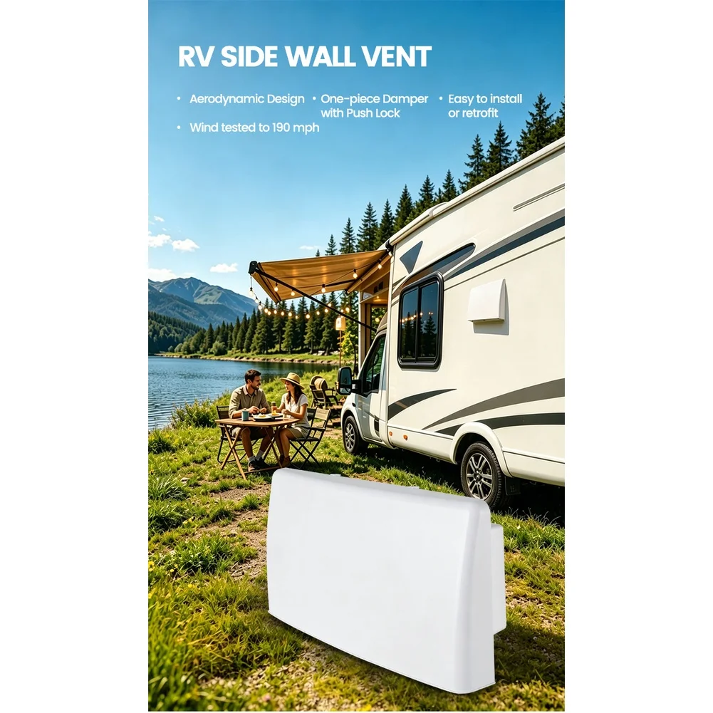 RV Side Wall Vent Cover Shell ABS PP Aerodynamic Design Single Part Damper Easy RV Accessories
RV Side Wall Vent Cover Shell ABS PP Aerodynamic Design Single Part Damper Easy RV Accessories