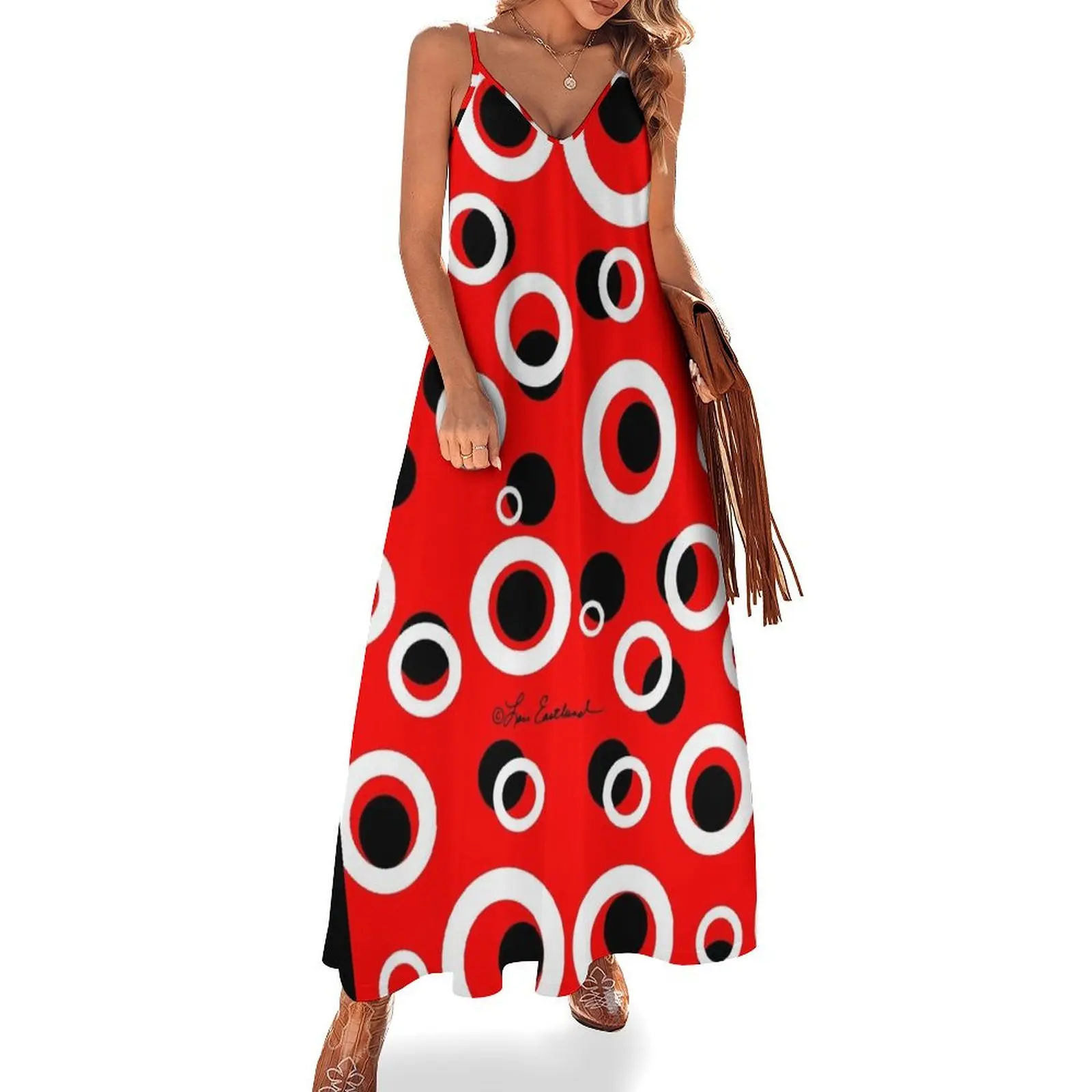 Circles on Red Sleeveless Long Dress Woman clothing evening dress Women's summer skirt Dress
Circles on Red Sleeveless Long Dress Woman clothing evening dress Women's summer skirt Dress