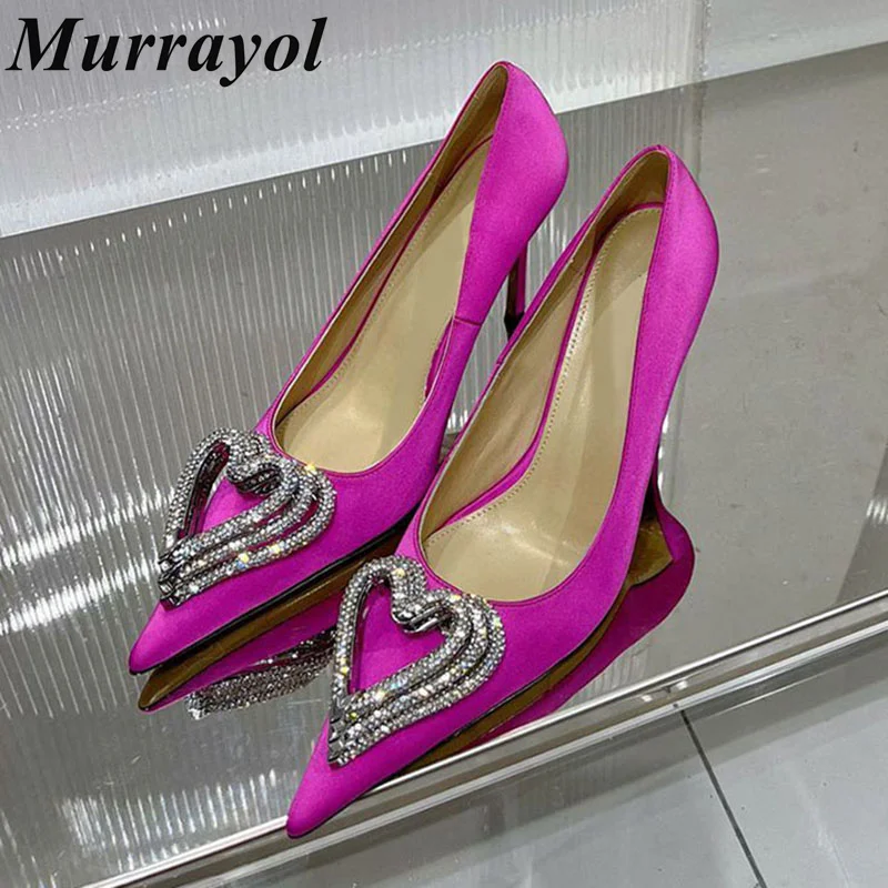 Pointed Toe Satin Thin High Heel Single Shoes Women Heart-shaped Rhinestone Decor Sandals Summer Party Dress Shoes Pumps
Pointed Toe Satin Thin High Heel Single Shoes Women Heart-shaped Rhinestone Decor Sandals Summer Party Dress Shoes Pumps