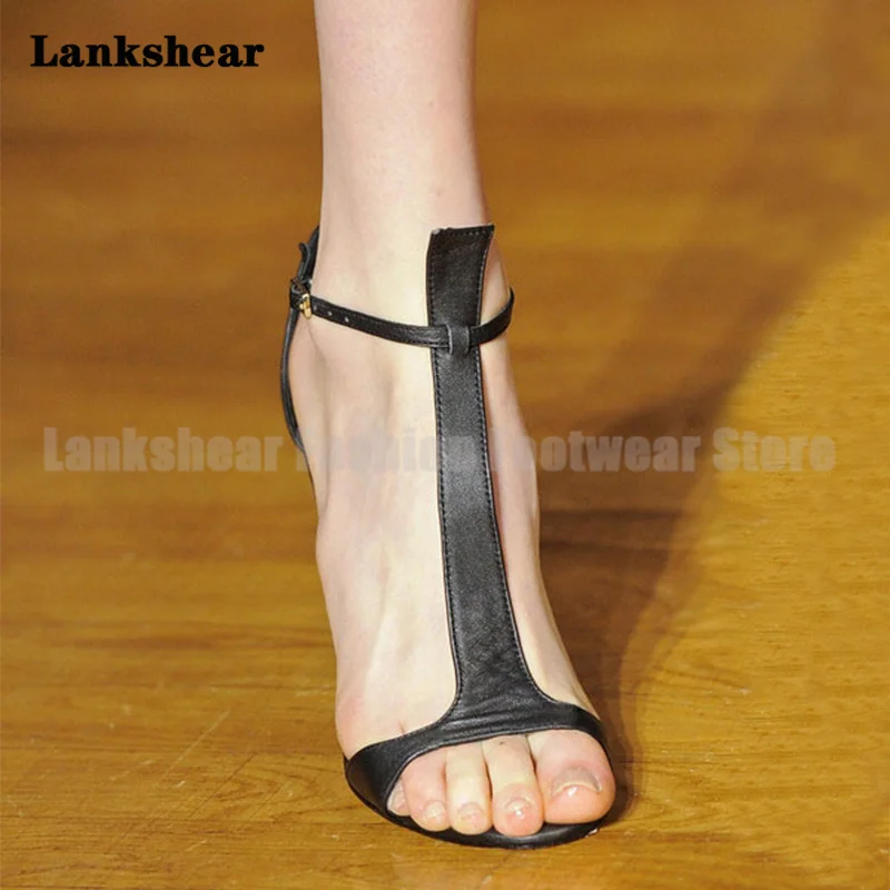 Black Leather T-Strap Stiletto Heels Sandals Elegant Open Toe Sandals Women Shoes Summer Round Toe Sandalias De Mujer Verano
Black Leather T-Strap Stiletto Heels Sandals Elegant Open Toe Sandals Women Shoes Summer Round Toe Sandalias De Mujer Verano