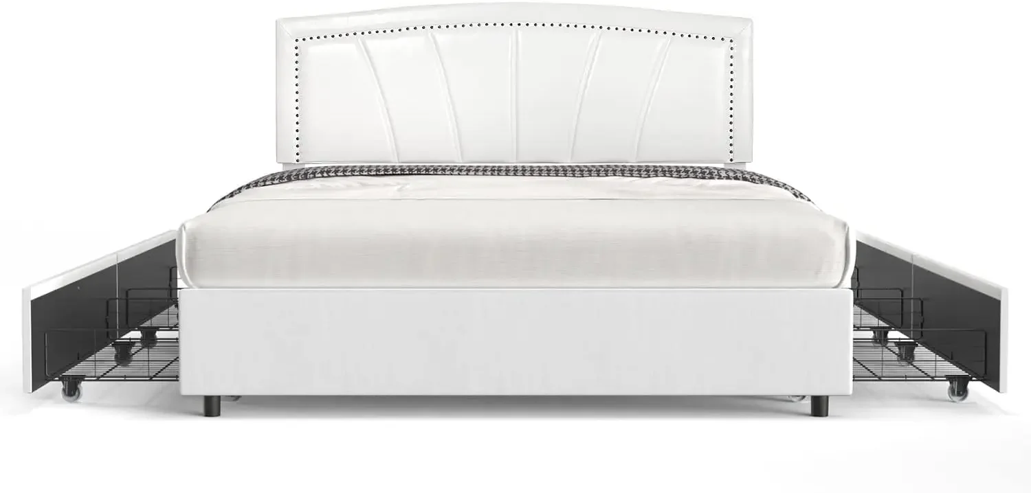 Full Size Storage Bed Frame with Tufted and Nail Headboard/No Box Spring Needed/4 Pull Out Drawers/White Faux Leather
Full Size Storage Bed Frame with Tufted and Nail Headboard/No Box Spring Needed/4 Pull Out Drawers/White Faux Leather