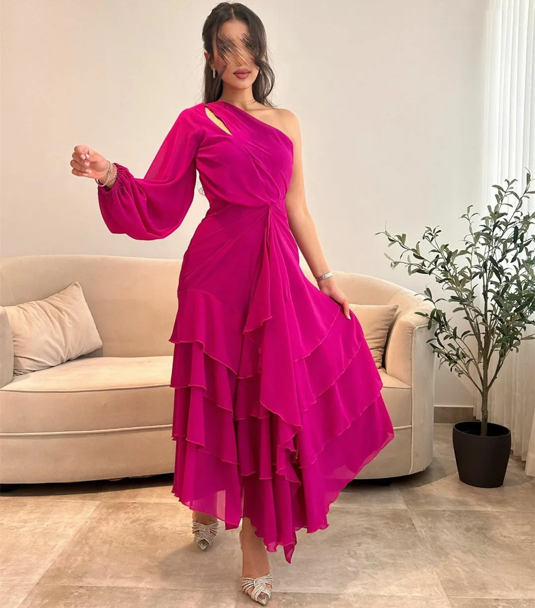 Meetlove Vintage Short Chiffon One Shoulder Evening Dresses A-Line Ruffled Ankle Length Prom Dress Robe de soirée for Women
Meetlove Vintage Short Chiffon One Shoulder Evening Dresses A-Line Ruffled Ankle Length Prom Dress Robe de soirée for Women