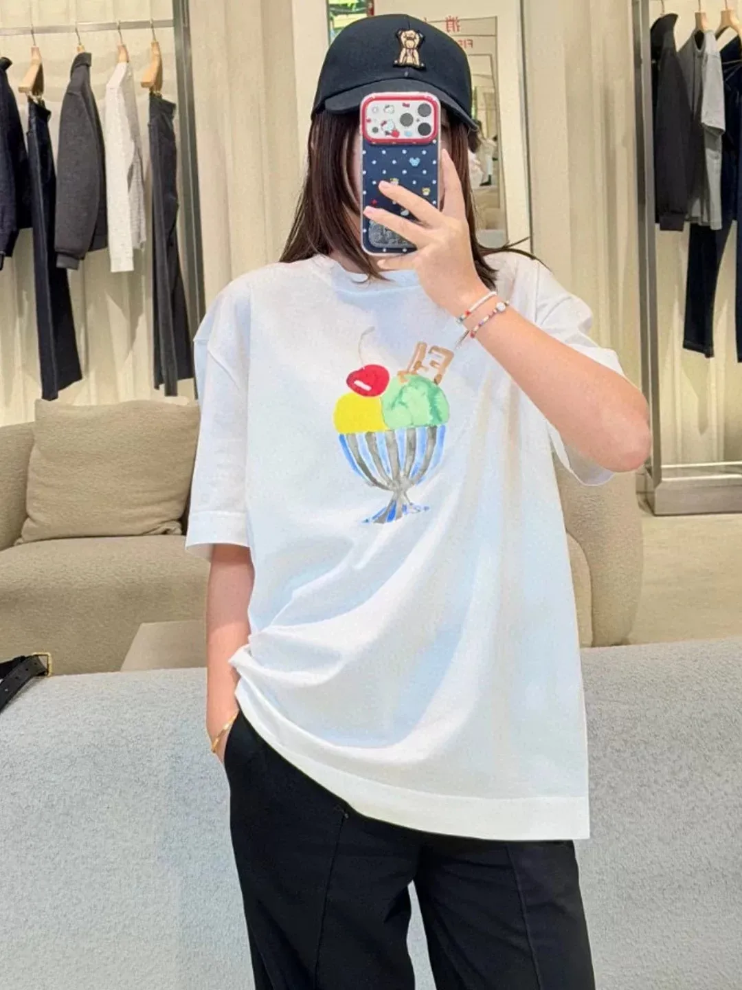 Summer Casual Ice Cream Print White T-Shirt Loose Fit round Neck Short Sleeve Women's Top Versatile Comfortable Cotton Blend
Summer Casual Ice Cream Print White T-Shirt Loose Fit round Neck Short Sleeve Women's Top Versatile Comfortable Cotton Blend