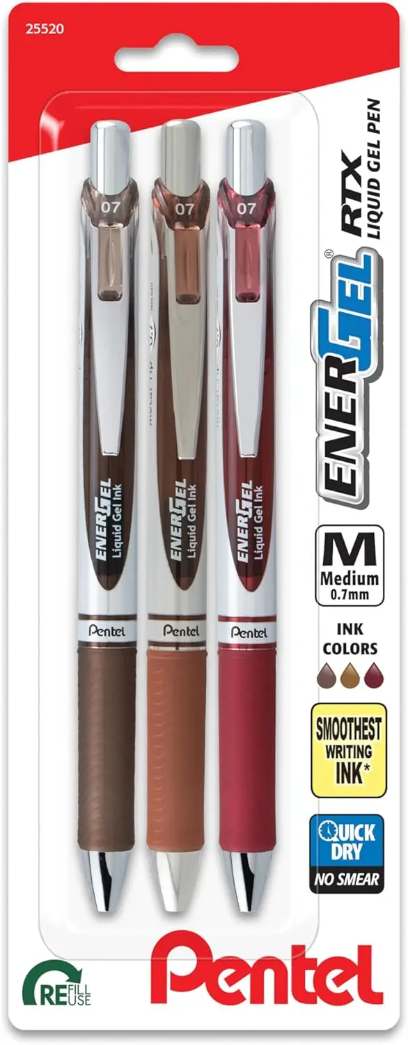Retractable Liquid Gel Pen, 0.7mm, Sepia, Brown & Burgundy, 3-Pack, Fast-Drying, Smooth Writing, Professional Design
Retractable Liquid Gel Pen, 0.7mm, Sepia, Brown & Burgundy, 3-Pack, Fast-Drying, Smooth Writing, Professional Design