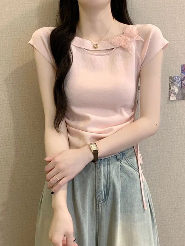 Summer hollow out butterfly short sleeved top women unique and beautiful waist pinching bright slim fit short T-shirt
Summer hollow out butterfly short sleeved top women unique and beautiful waist pinching bright slim fit short T-shirt