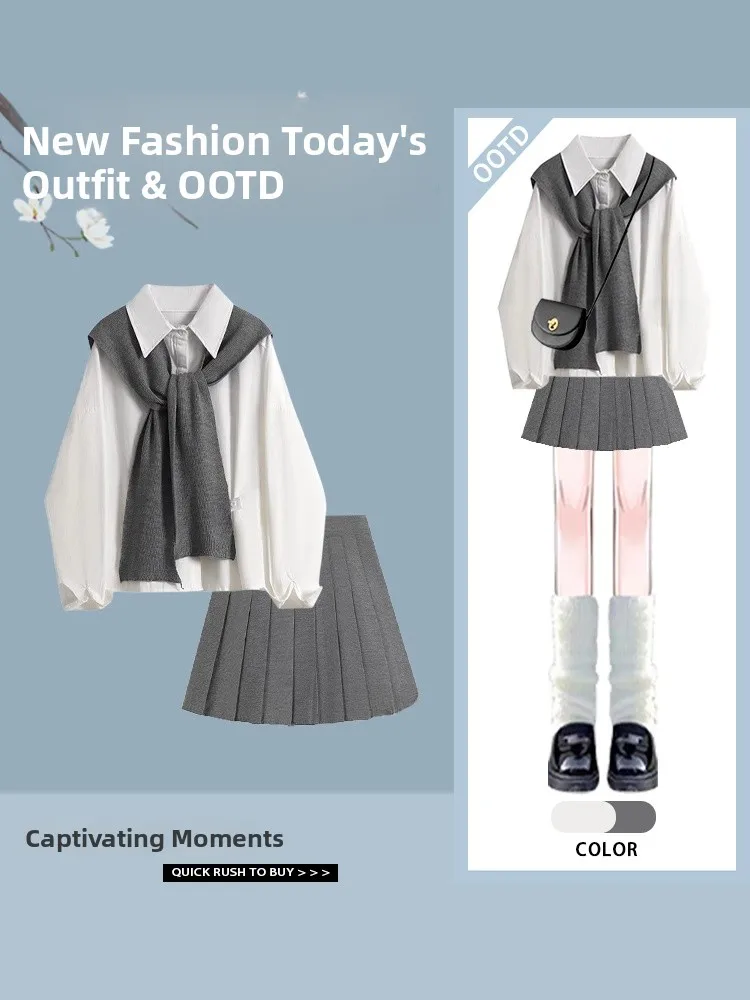 College Style Shirt Top with Shawl Spring 2025 New High Waist Slimming Pleated Half-length Skirt Youthful Fashion Women's Clo...
College Style Shirt Top with Shawl Spring 2025 New High Waist Slimming Pleated Half-length Skirt Youthful Fashion Women's Clo...