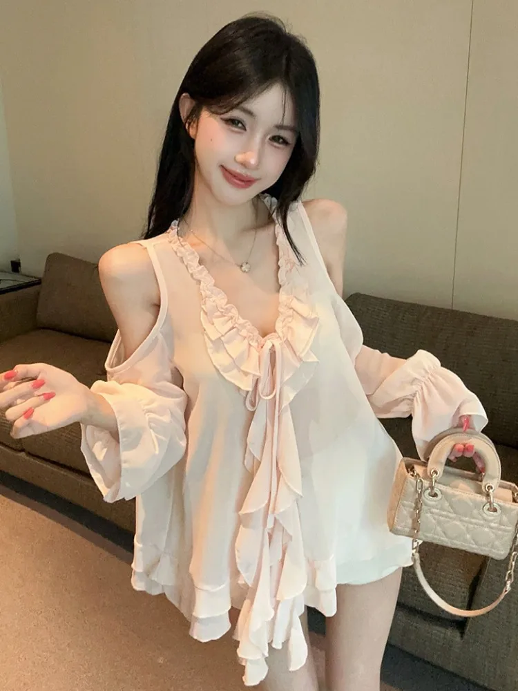 Fashionable Long Sleeve Shoulder Bared Women's Chiffon Shirt Spring Summer New Design Elegant Personality Sweet Style Citywalk
Fashionable Long Sleeve Shoulder Bared Women's Chiffon Shirt Spring Summer New Design Elegant Personality Sweet Style Citywalk