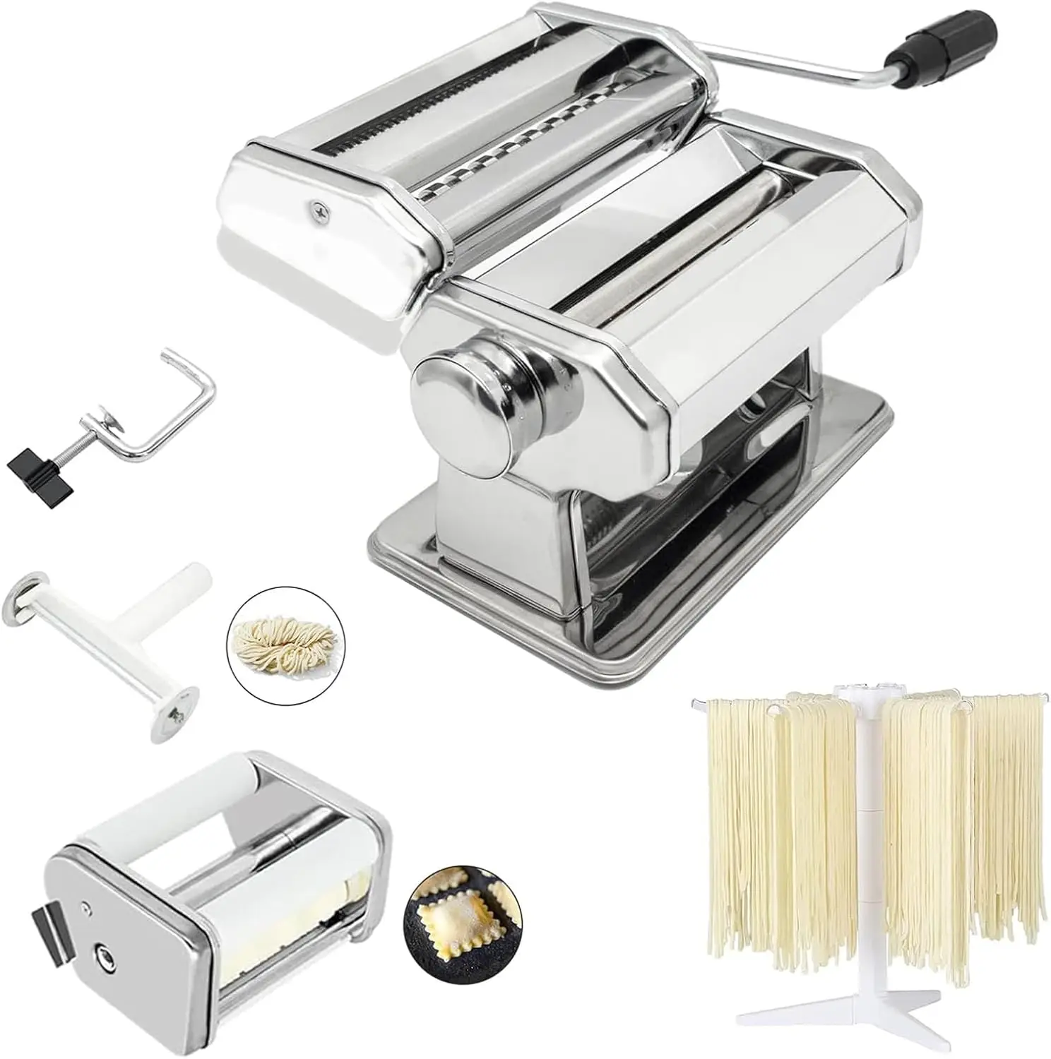 Manual Pasta Maker with 9 Thickness Settings, Includes Cutter, Ravioli Attachment & Drying Rack
Manual Pasta Maker with 9 Thickness Settings, Includes Cutter, Ravioli Attachment & Drying Rack