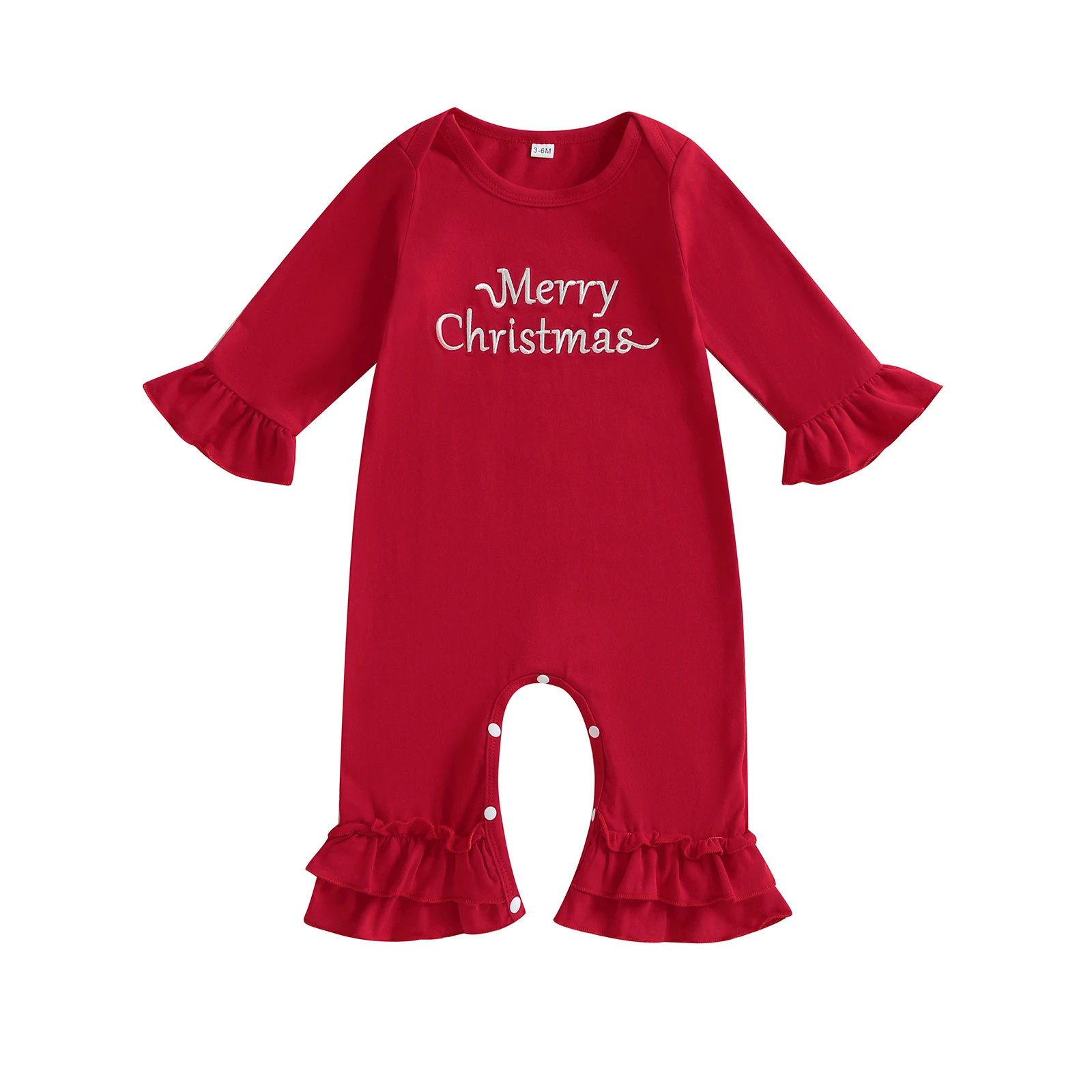 Рождественский комбинезон для маленьких девочек, комбинезон с длинными расклешенными рукавами и круглым вырезом, вышивкой букв
Рождественский комбинезон для маленьких девочек, комбинезон с длинными расклешенными рукавами и круглым вырезом, вышивкой букв