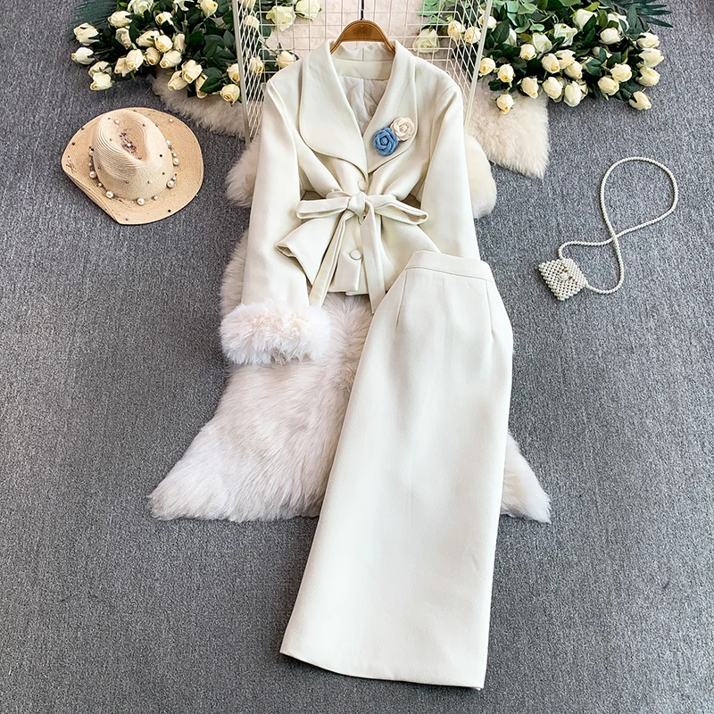 Light luxury small fragrance style elegant hairy sleeves lace-up waist cincined jacket+solid long skirt two-piece set
Light luxury small fragrance style elegant hairy sleeves lace-up waist cincined jacket+solid long skirt two-piece set