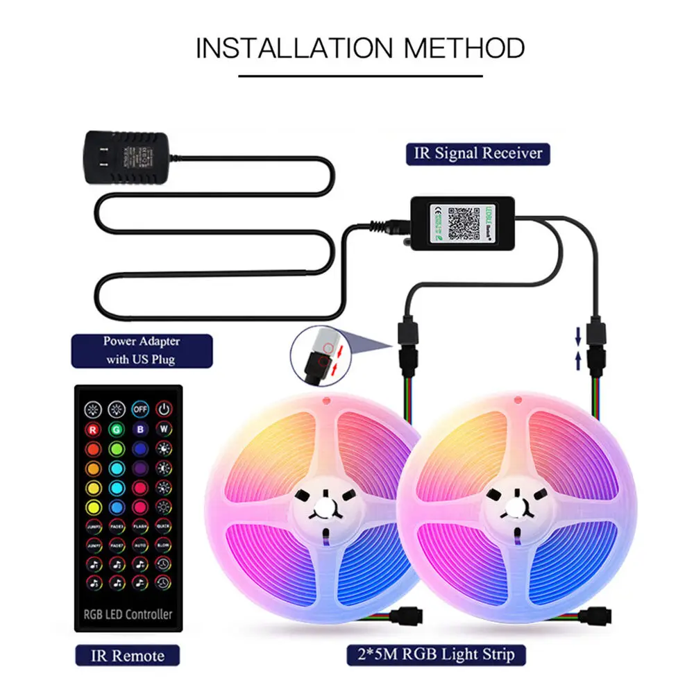 5M/10M Flexible Cob Led Strip Lights - Rgb Ambient Lighting W/ Remote & Plug Kit, Cuttable Design for Bedroom/party/home Decor
5M/10M Flexible Cob Led Strip Lights - Rgb Ambient Lighting W/ Remote & Plug Kit, Cuttable Design for Bedroom/party/home Decor