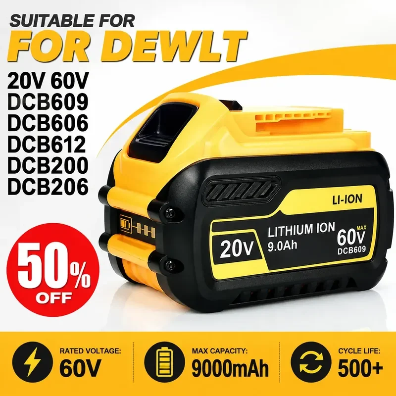 For Dewalt 20V 60V DCB609 DCB606 DCB612 DCB200 DCB206 Lithium Ion Battery
For Dewalt 20V 60V DCB609 DCB606 DCB612 DCB200 DCB206 Lithium Ion Battery