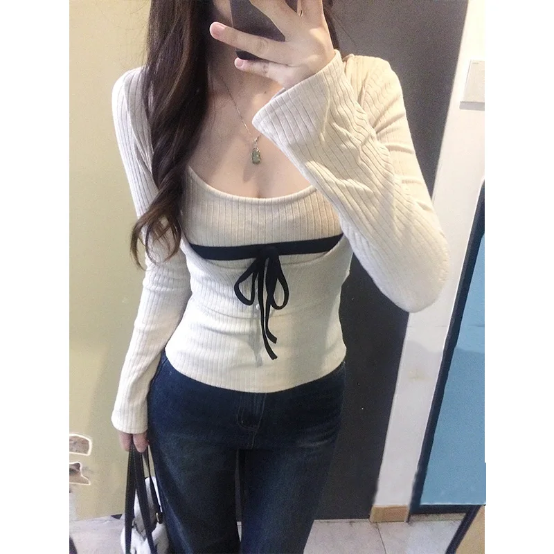Ele Long Sve женская футболка Slim Fit Inner Wear Base irt Топ на осень-зиму Faion Commute Sle с квадратным воротником
Ele Long Sve женская футболка Slim Fit Inner Wear Base irt Топ на осень-зиму Faion Commute Sle с квадратным воротником