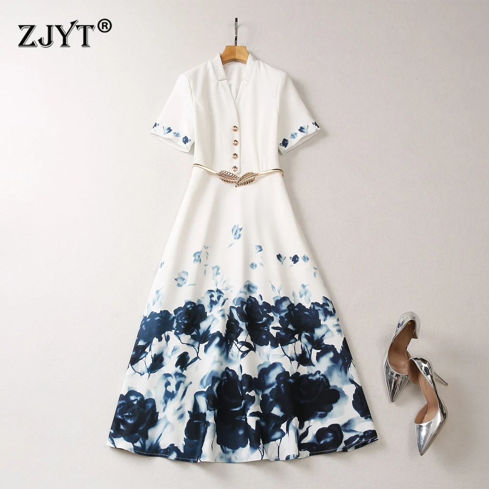 ZJYT Summer New Elegant White Long Dresses for Women 2025 Short Sleeve Floral Print Holiday Maxi Dress Vestidos with Belt
ZJYT Summer New Elegant White Long Dresses for Women 2025 Short Sleeve Floral Print Holiday Maxi Dress Vestidos with Belt