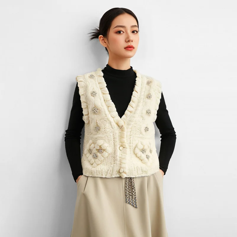 New women's hand-knitted cardigan sweater, loose-fitting vest with sequin embroidery, European and American style
New women's hand-knitted cardigan sweater, loose-fitting vest with sequin embroidery, European and American style