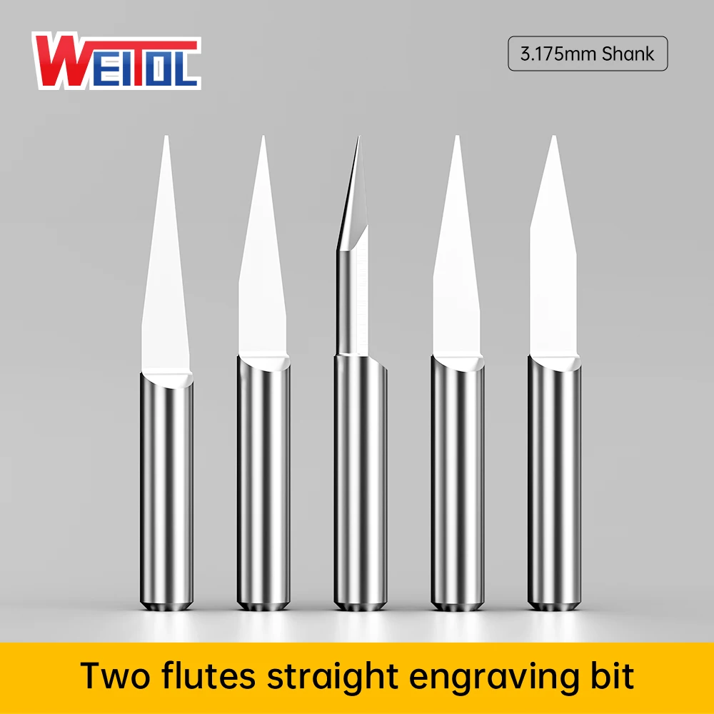 WeiTol 10pcs 3.175MM shaper engraving bits carbide end mill Side edge flat bottom engraving bits PCB router bits
WeiTol 10pcs 3.175MM shaper engraving bits carbide end mill Side edge flat bottom engraving bits PCB router bits